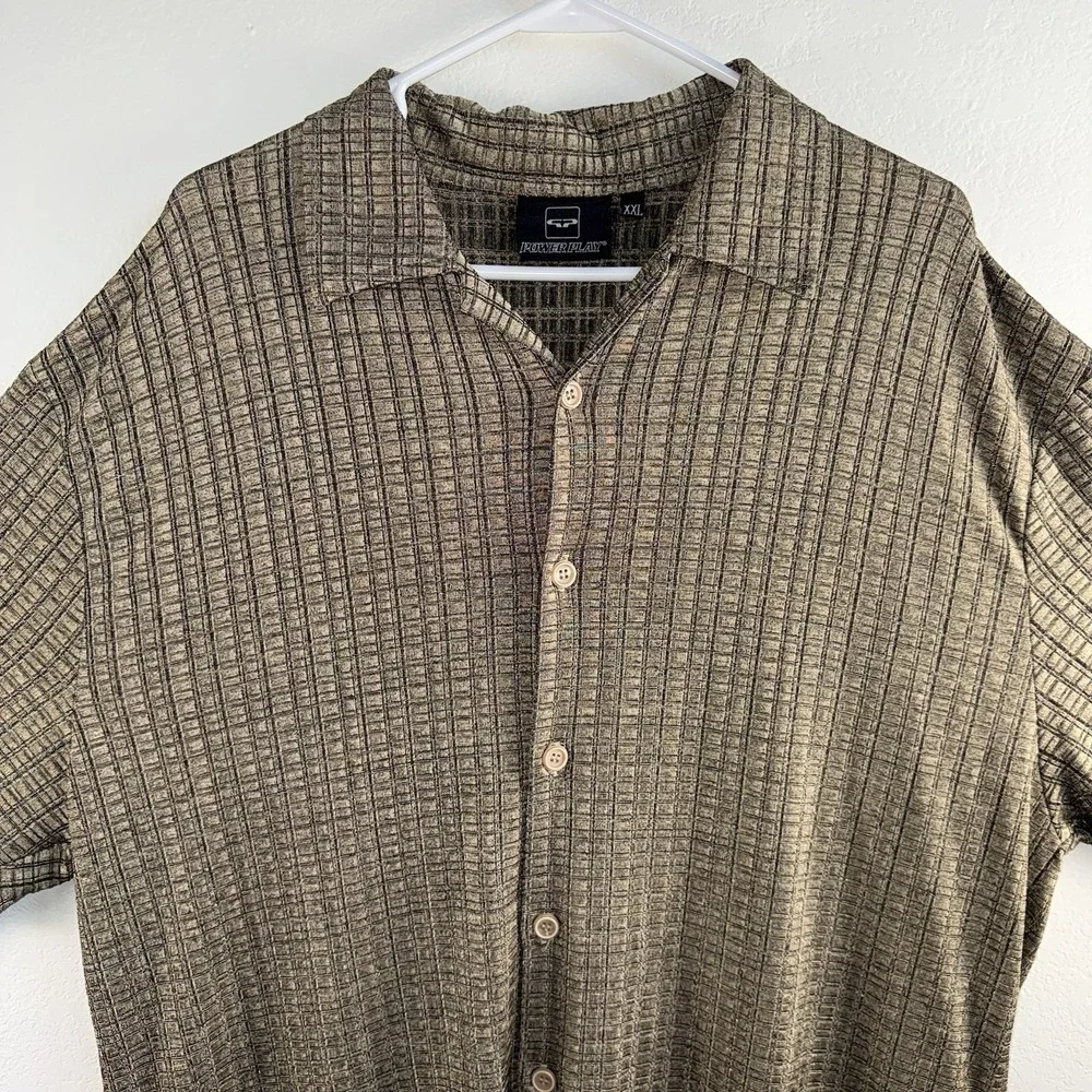 VTG Power Play Mid Sheer Shirt Men's XXL Green USA Made 80s Disco Club Spandex